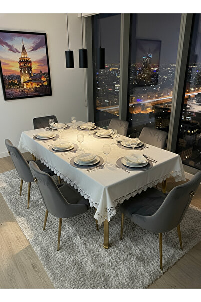 Valora Concept French Lace Pearl Model Linen 26 Piece Tablecloth Set (Boxed)