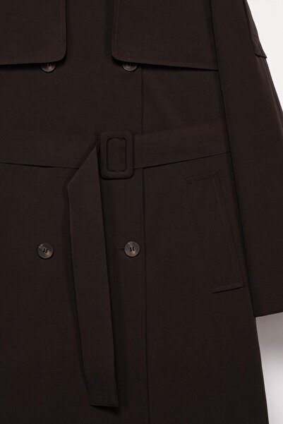 Thalure Kadın Kahverengi Dik Yaka Trençkot