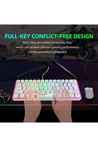 HXSJ لوحة مفاتيح الألعاب السلكية V700 RGB Streamer لوحة مفاتيح الألعاب السلكية المكونة من 61 مفتاحًا