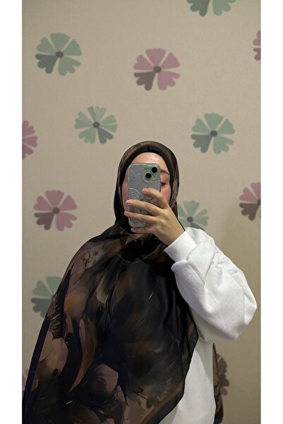 Lavena scarfs Aura Series Floral Pattern Cotton Digital Soft Shawl - Light Brown