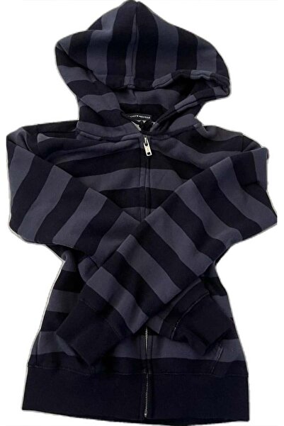harmony factory Black Smoked Striped Hooded Y2K Unisex Cardigan