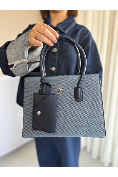 ARON Mavi Kot Desen Kadın El & Omuz Çantası