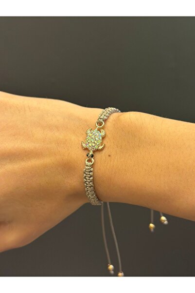 Gönülden Tasarım Zircon Stone Embellished Turtle Macrame Cord Bracelet