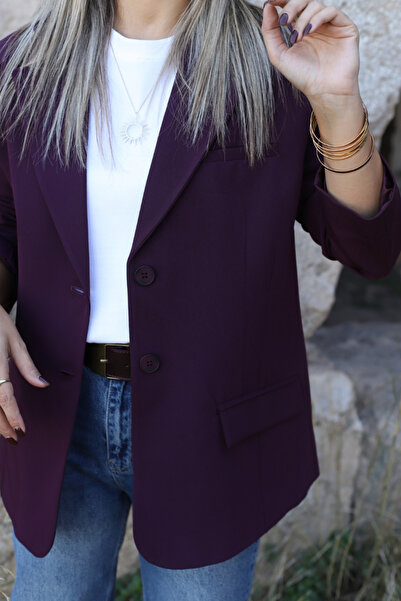 bytugcekaya Plum Oversized Polyviscon Blazer Jacket