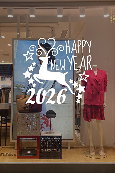 MIGNATIS 2026 Happy New Year Deer Window Sticker – Christmas Decoration for Shop & Home Glass