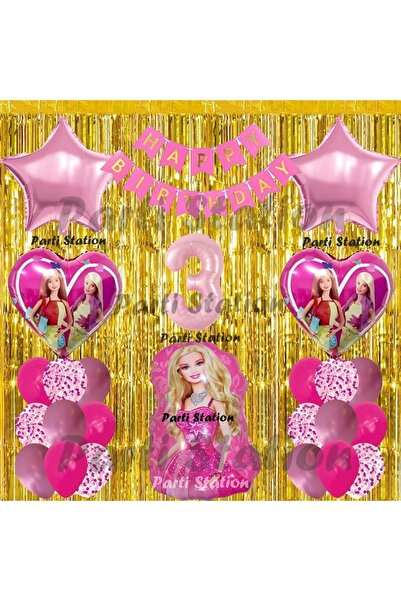 Parti Station Barbie Balon Set 3 Yaş Barbie Konsept Doğum Günü Parti Balon Se...