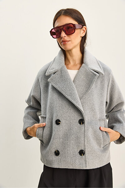 Bianco Lucci Women's Double-Breasted Collar Pocket Detailed Lined Cashmere Jacket Coat 2061 60283813