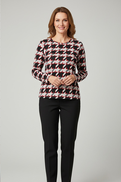 YXL COLLECTION Women's Plus Size Stretch Fabric Crew Neck Houndstooth Pattern Soft Sweater Mom Blouse