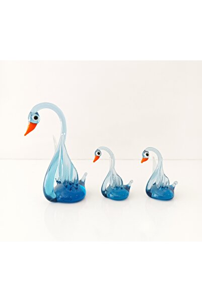 ADAMODART Kuğu Figürlü Dekoratif El Yapımı Cam Biblo 3'lü Set