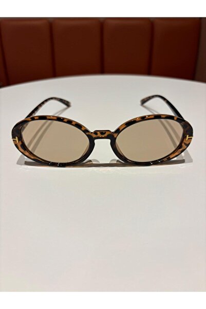 funeyes Lille Leopar Brown Glass Oval Ellipse Trend Model Sunglasses 58 18 145