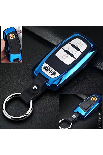 HobiShop Audi Araba Anahtarlık Alevsiz Şarjlı Çakmak Mavi