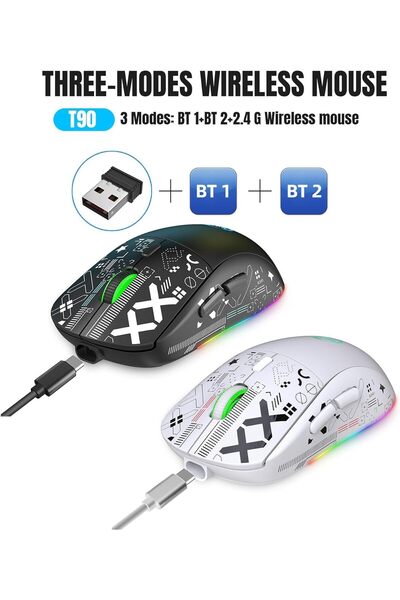 HXSJ NEW T90 Three-Mode 2.4G Water Transfer Wireless Mouse RGB Light