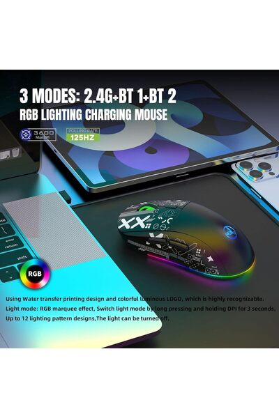 HXSJ NEW T90 Three-Mode 2.4G Water Transfer Wireless Mouse RGB Light