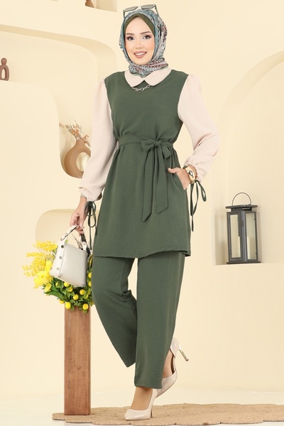 ModaMerve Manşeti Bağcıklı Aerobin Takım PL9172-MS Haki