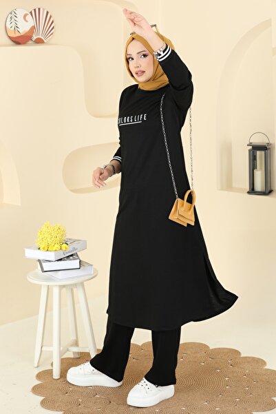 ModaMerve Manşeti Ribana Detaylı Takım 4122PM271-MS Siyah