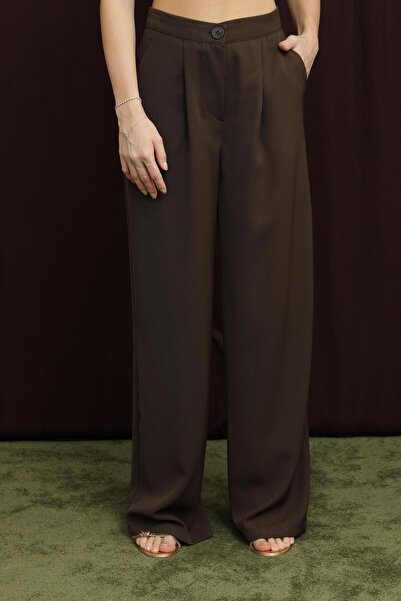 Puane Women's Pleated Detailed Trousers - 18266Pnt - Brown