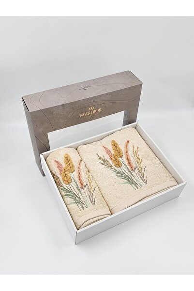 MARİBOR TRIGO - %70 Bambu / %30 Pamuk Nakışlı Havlu - 2'li Set 50x90 / 70x140