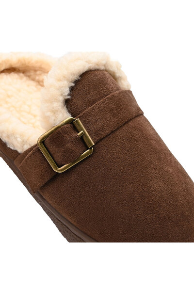 Tmall Women's Slippers, With -Suede Leather, Fur Lined, PD1020, Coffee
