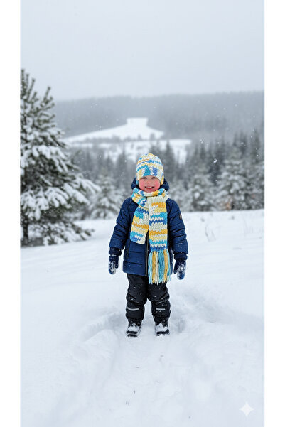 Yalçınoğlu Kids Hand Knitted Wool Children's Scarf Beanie Set | 3-8 Years Old | Handmade Winter Set | Warm Holder Winter Set I