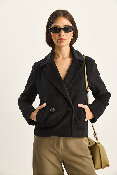 Bianco Lucci Women's Double-Breasted Collar Lined Pocket Detailed Cashmere Short Jacket Coat 0725 60283811