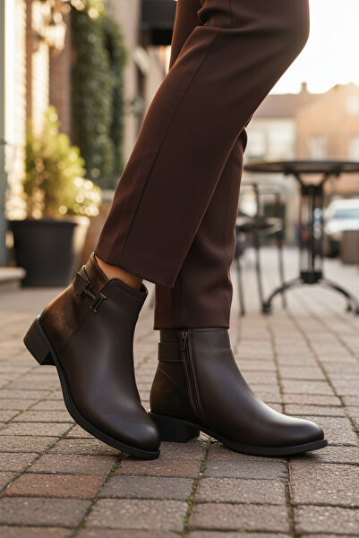 AYAKMOD Γυναικείες μπότες καφέ σμαραγδί με φερμουάρ, γούνινες, αντιολισθητικές 547820 Z