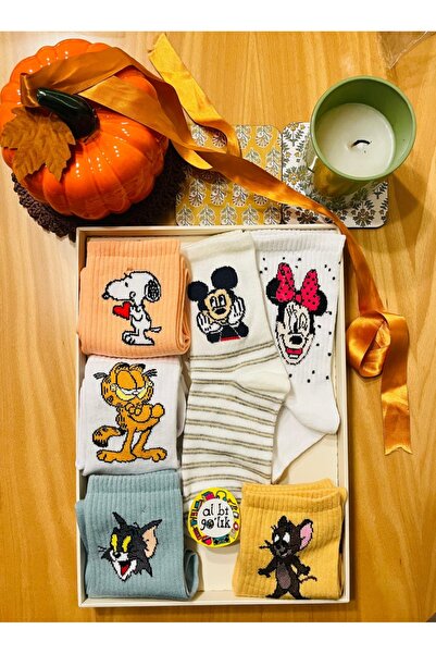 AL Bİ 90LIK 6 Pairs of Multicolor Fun Heroes Cotton College Socks
