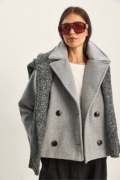 Bianco Lucci Women's Double-Breasted Collar Pocket Detailed Lined Cashmere Jacket Coat 2061 60283813