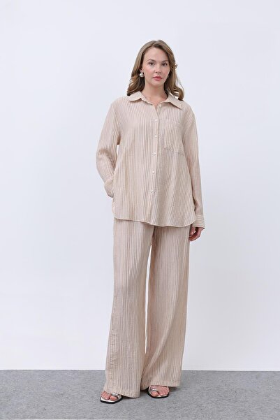 Soul Women's Belted Suit - 32336Tks - Beige