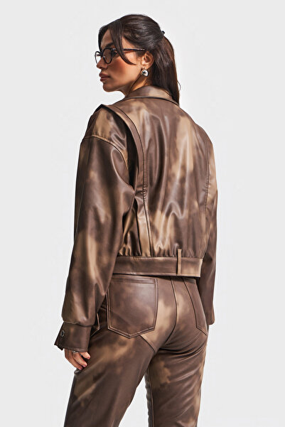 its basic Women's Batik Color W5-16 Loose Fit Special Color Design Leather Jacket