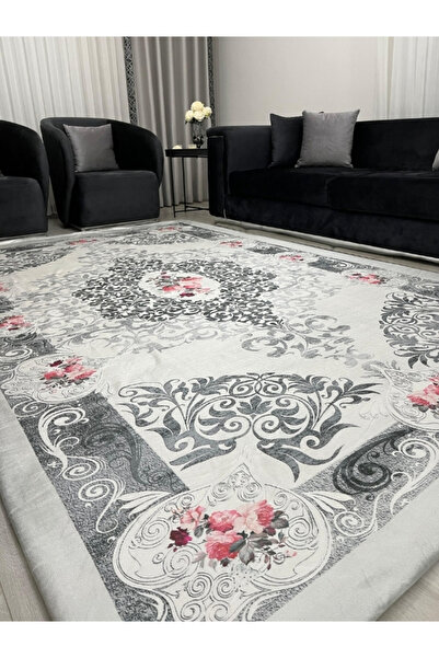 BGV HOME Elegant Baroque Pattern Carpet Cover – Floral Motif, Stylish Living Room Model *Non-Slip Base, Washable*