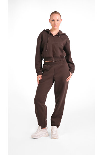 cervus Liri Women's 3 Thread Tracksuit Set – O Oversized Comfortable Fit, Ş Fleece-Lined Fabric, Casual Sports Set
