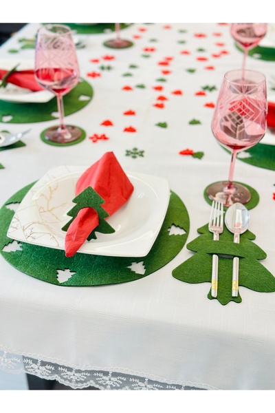 Karter İnovasyon Christmas Themed American Dinnerware Set for 6 People, 24 Pieces Green, Christmas Ornament, Christmas Decor