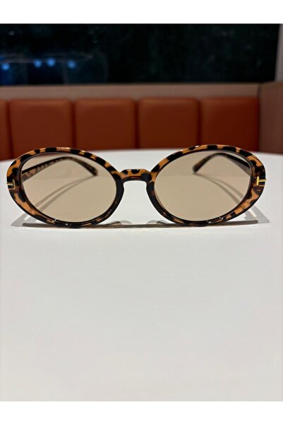 funeyes Lille Leopar Brown Glass Oval Ellipse Trend Model Sunglasses 58 18 145