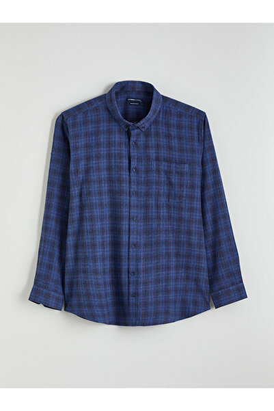 LC Waikiki Lcwaikiki Classic Indigo Plus Size Regular Fit Long Sleeve Plaid M...