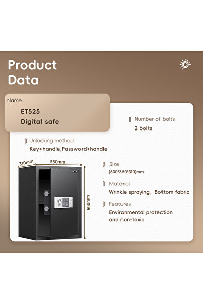Deli ET525 Electronic Safe Box, (50x35x31cm), Steel Security Safe with Digital Lock, 13.7kg Black