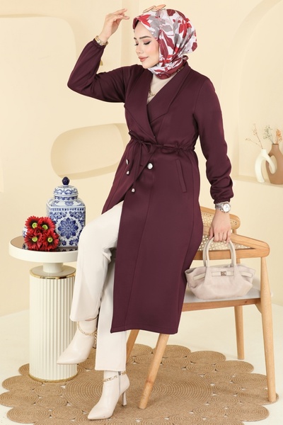 ModaMerve Kruvaze Yaka Scuba Kap 5721EDF311-MS Bordo