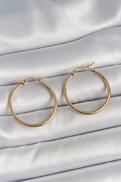 Acousticworld 316 Steel Gold Color 27 mm Ring Model Women's Earrings