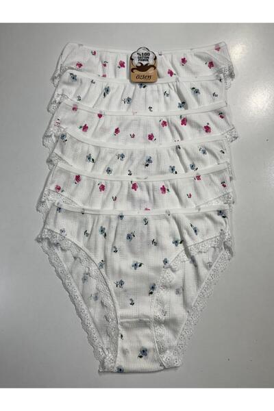 Özten 6 Pack 100% Cotton Lace Floral Pattern Jacquard Bikini Panties Q221