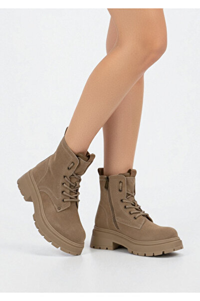 kevali WOMEN'S BOOTS IN SUEDE LEATHER WITH FUR, THICK SOLE, LACES AND ZIPPER