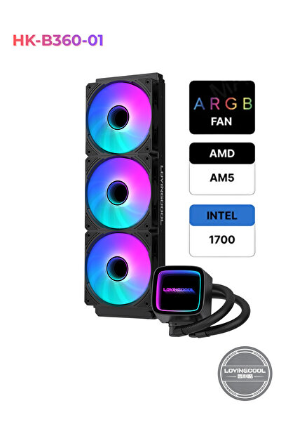 LOVINGCOOL معالج وحدة المعالجة المركزية من سلسلة HK Infinite Panel مع مروحة RGB ونظام تبريد سائل 360 مم باللون الأسود