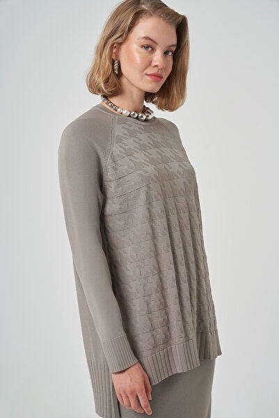 Nuss Houndstooth Pattern Mercerized Knitwear Suit with Pencil Skirt 1350 Gray