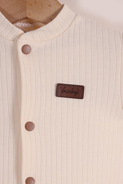 kidello Ecru Baby Girl and Boy Set Unisex Newborn 0-3 Months Ribbed Fabric Set with Booties