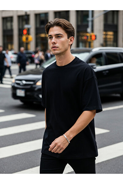 Freak Tshirt Men's Black Oversize Crew Neck 100% Cotton Plain Basic Summer T-shirt