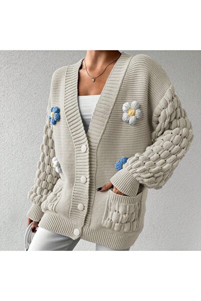 abanitesettür Triko cepli hırka çiçekli