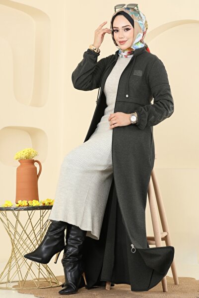 ModaMerve Göğüs Arma Detaylı Ferace 2753SL432-MS Haki