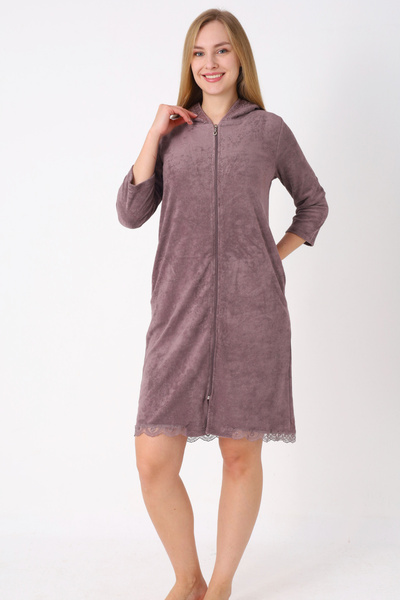 İntensive Anthracite Cotton Towel Dress with Hooded Zippered Pockets and Stone Truvakar Sleeves