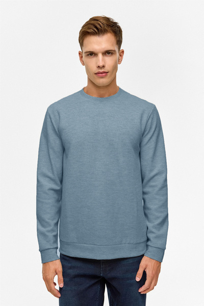 SÜVARİ Φούτερ με φαρδιά εφαρμογή με λαιμόκοψη σε σχήμα O, με μοτίβο μελανζέ, βάφλα, μπλε παρλεμέντ