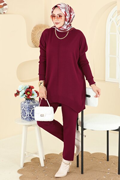 ModaMerve Boğazlı İkili Triko Takım 2737AYD574-MS Bordo