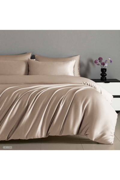FIONNA.RO Premium Satin Bed Linen With Elastic - Light Beige