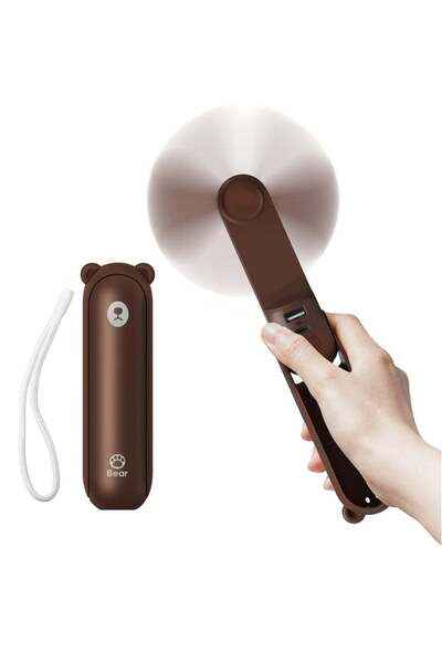 Modern home Portable Handheld Fan, Mini Pocket, USB Rechargeable, Power Bank & Flashlight - Brown